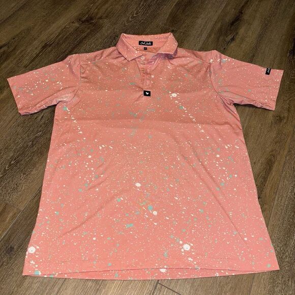 Bad Birdie Pink Paint Splatter 2 Sequel Performance Golf Polo Shirt Mens Large - Picture 1 of 5